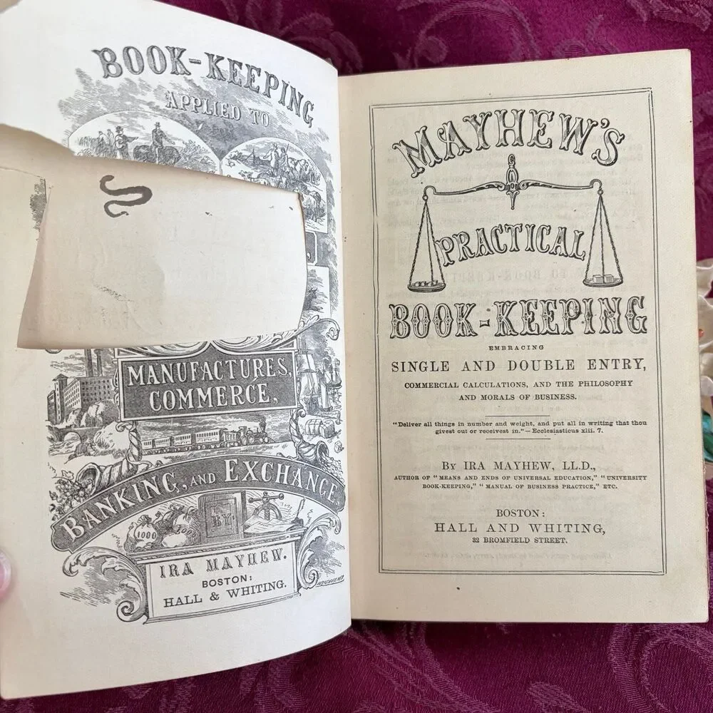 1880 Mayhew's Practical Book-Keeping by Ira Mayhew, Antique School Book
